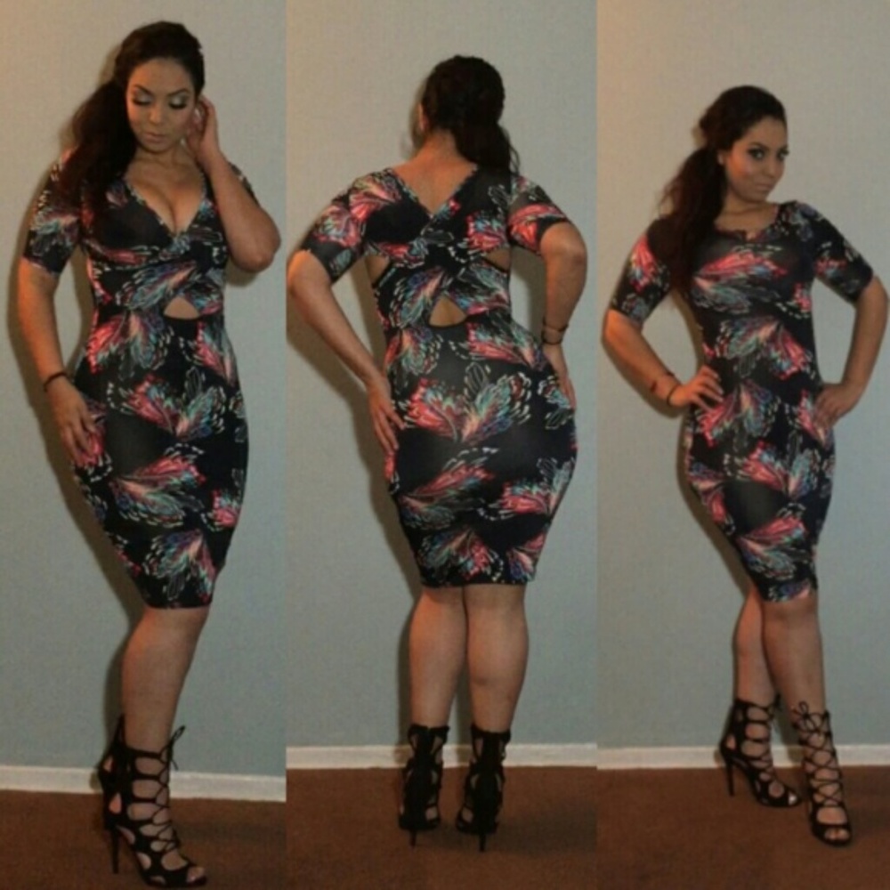 Black and Multi Color Bodycon Dress NWT - Picture 3 of 3